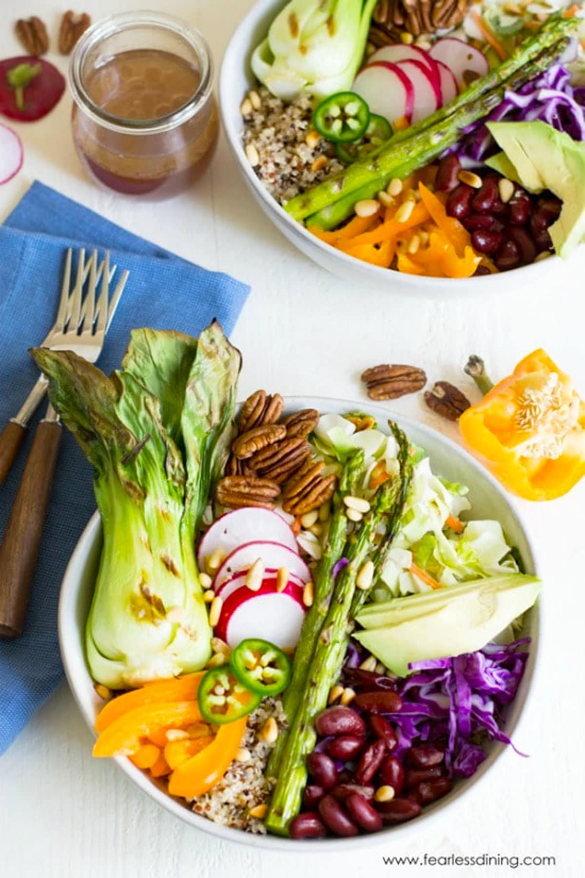 The top view of two vegan buddha bowls.