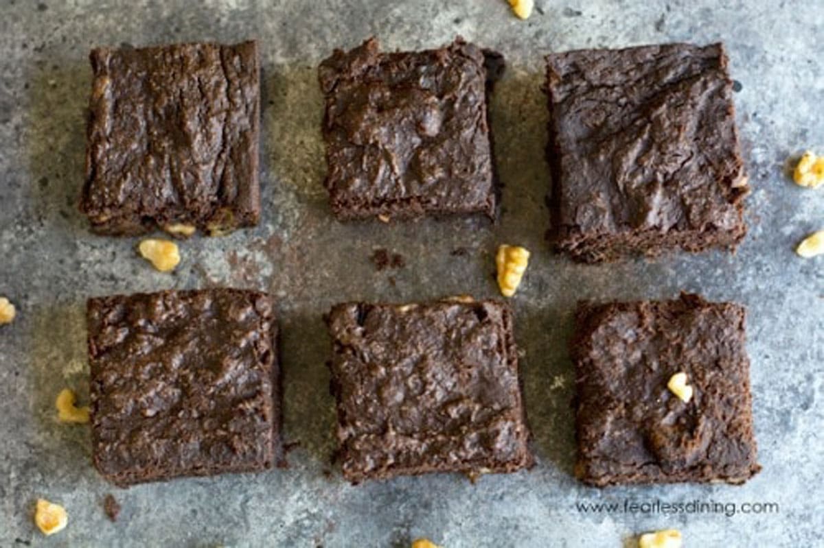 looking at six brownies on a cookie sheet