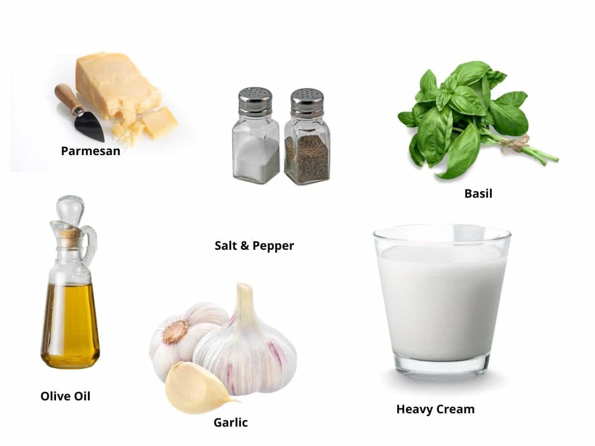 Photos of the Alfredo sauce ingredients.