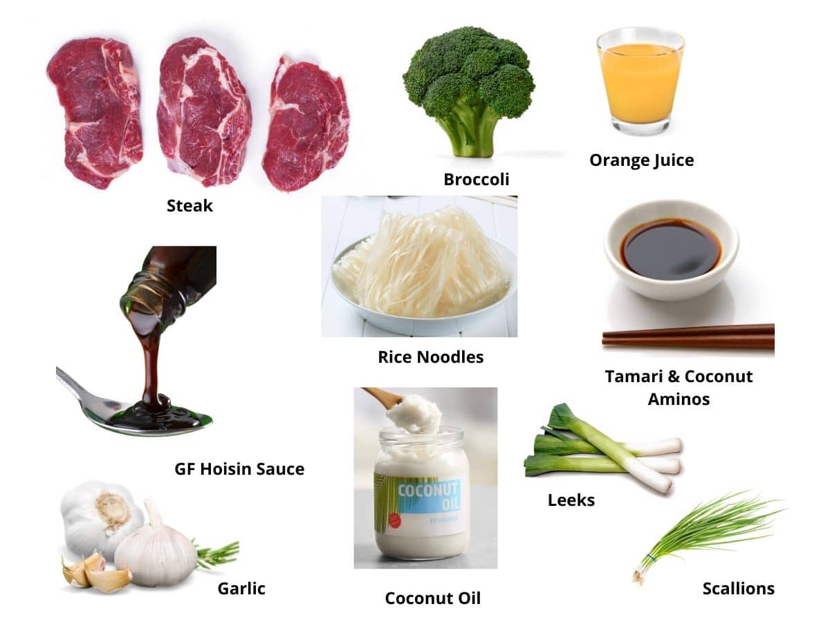 Photos of the beef and broccoli stir fry ingredients.