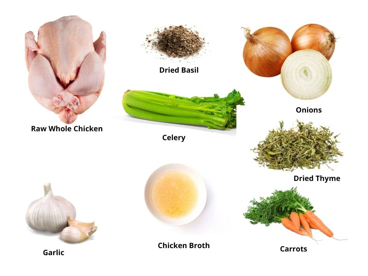 Photos of the chicken soup ingredients.