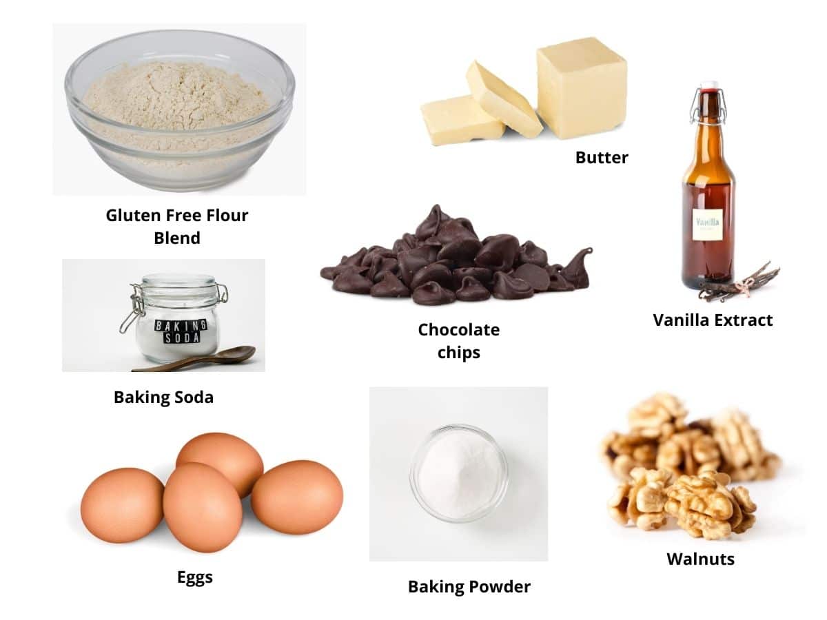 Photos of the chocolate chip cookie ingredients.