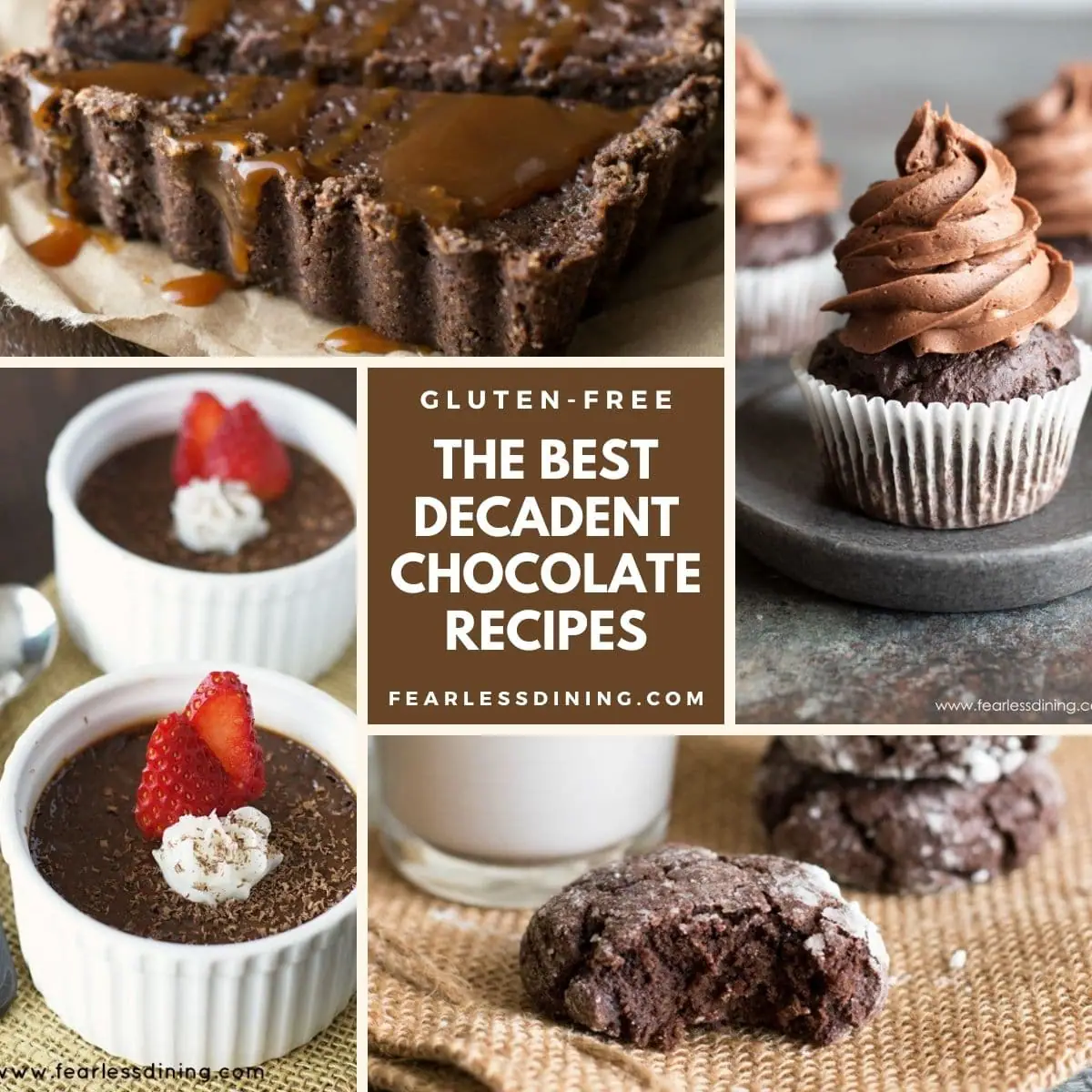a collage of chocolate dessert photos