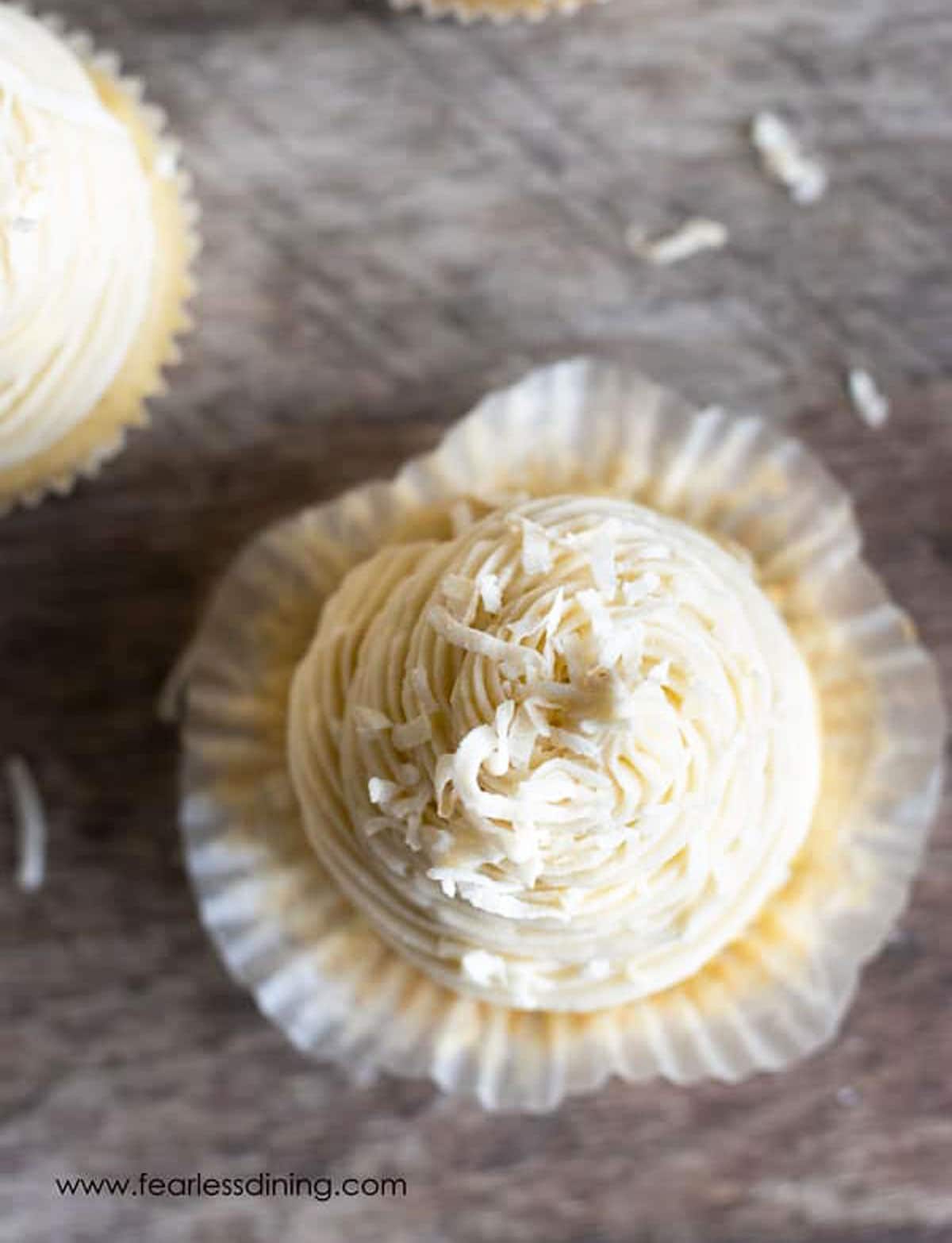 The top view looking down on a lemon filled cupcake.