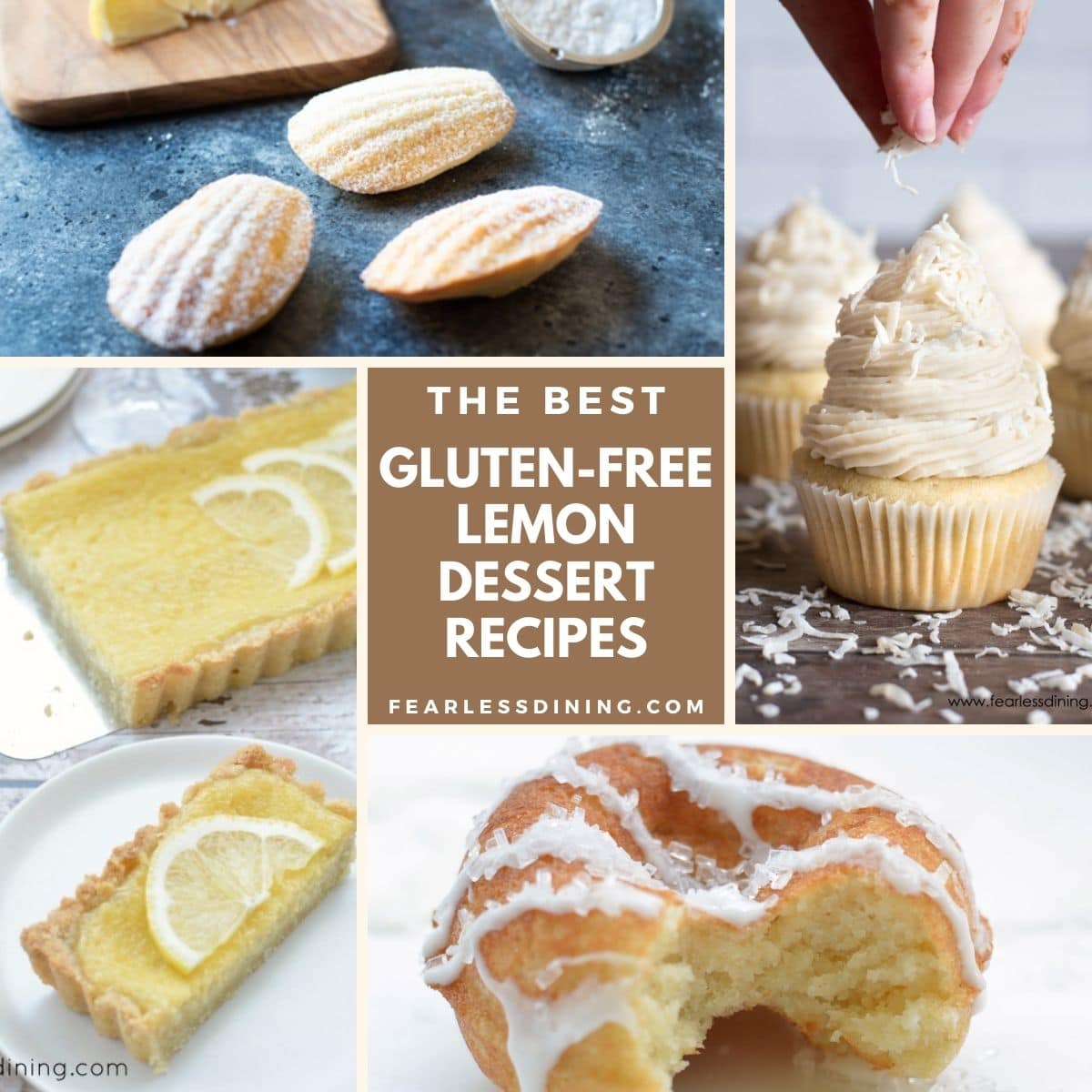 A collage of four lemon dessert pictures.