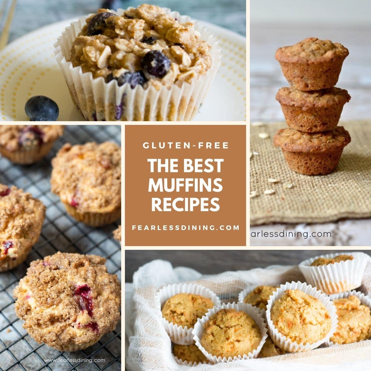 a collage of different gluten free muffins pictures