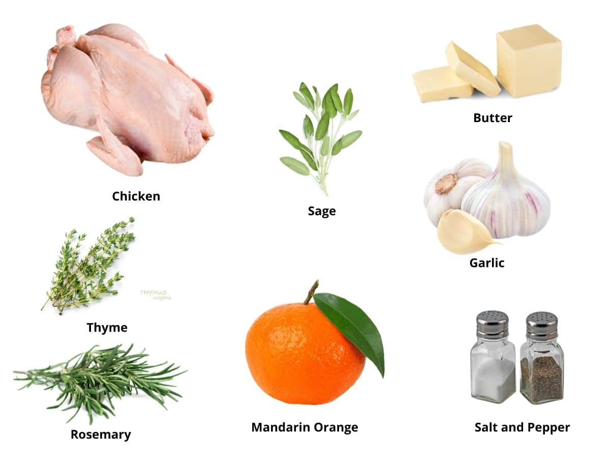 Photos of the roasted chicken ingredients.