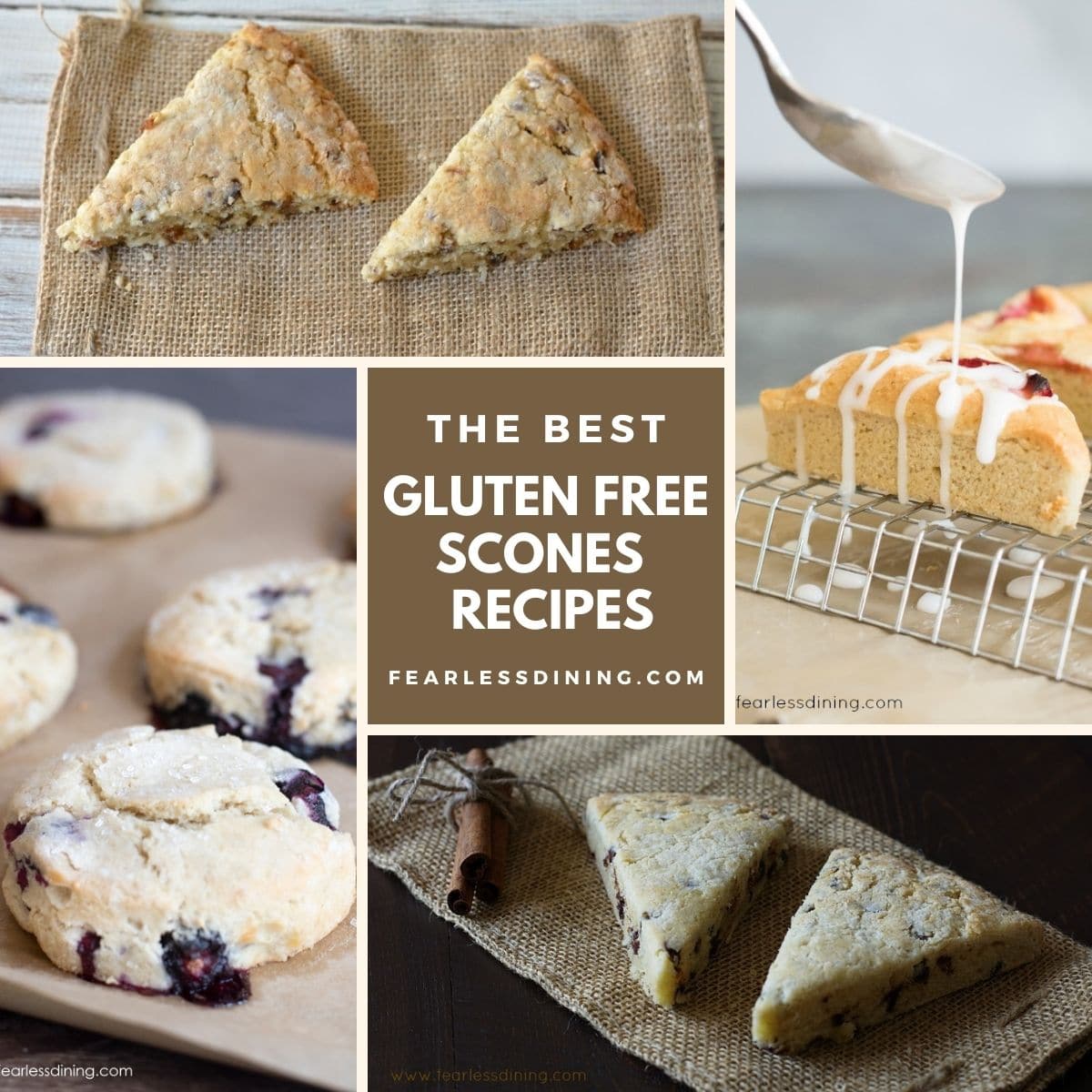 A collage of four different scone photos.