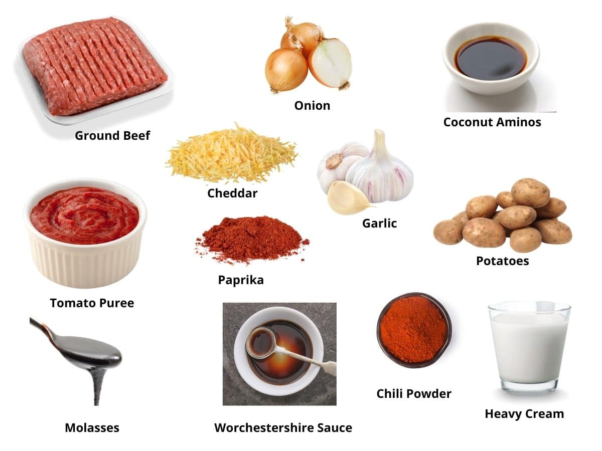 Photos of the sloppy joe pie ingredients.