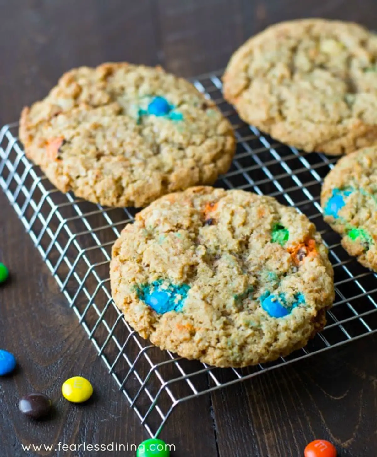 a rack full of giant M and M cookies