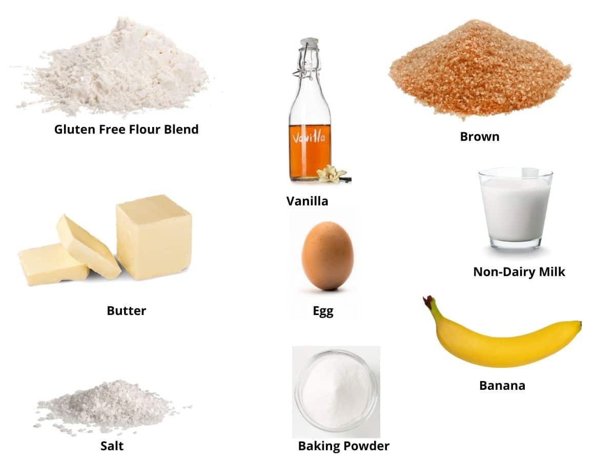 Photos of the banana mug cake ingredients.