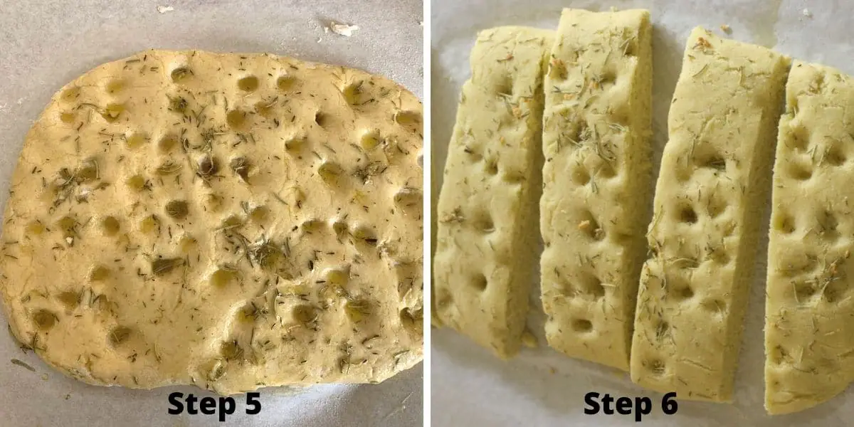 photos of steps 5 and 6 making focaccia bread