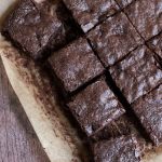 A tray of sliced gluten free brownies.