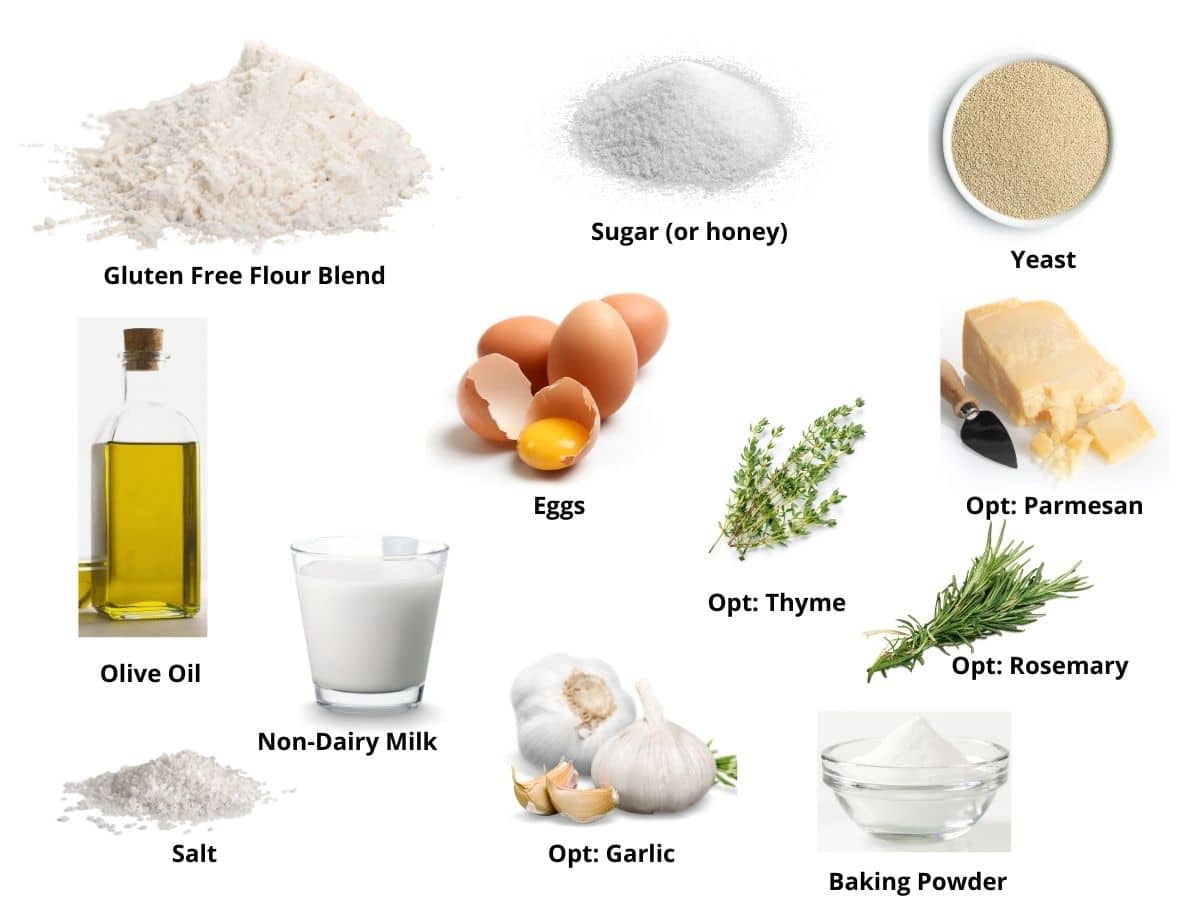 Photos of the gluten free focaccia bread ingredients.