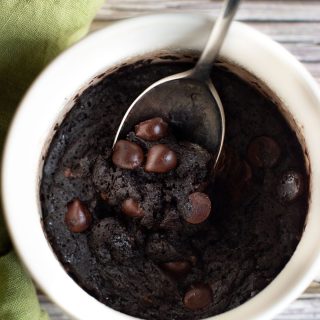 A close up of the cooked gluten free mug brownie.