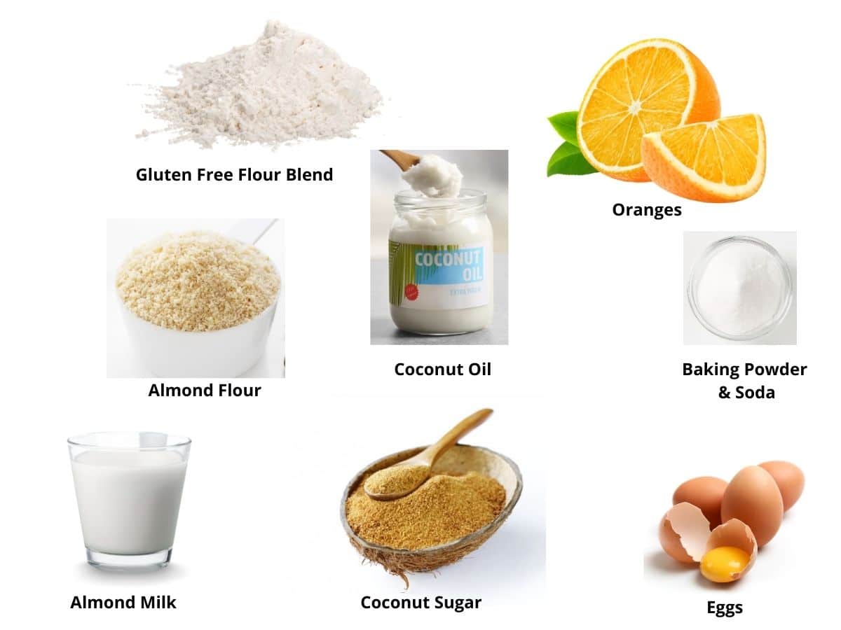 Photos of the gluten free orange cake ingredients.