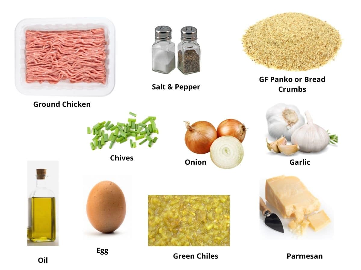 Photos of the ground chicken burgers ingredients.