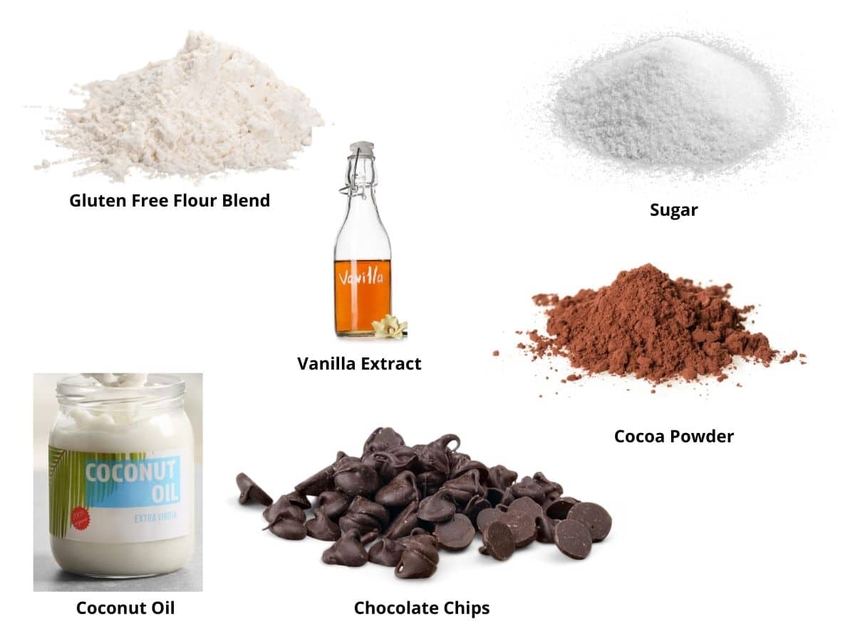 Photos of the gluten free mug brownie ingredients.