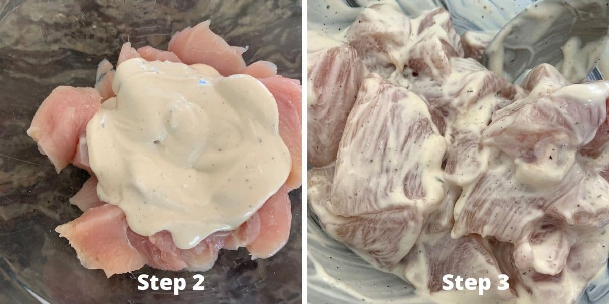 Photos of the ranch chicken nuggets steps 2 and 3.