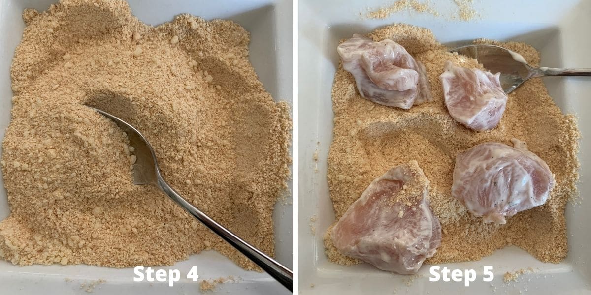 Photos of the gluten free chicken nuggets steps 4 and 5.