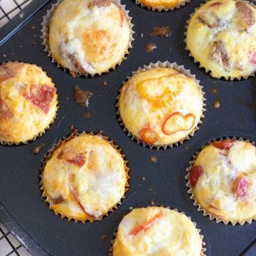 Baked egg muffins in a muffin tin.