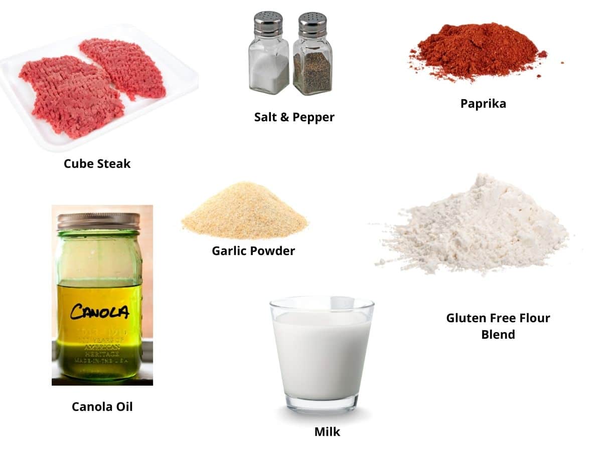 Photos of the gluten free chicken fried steak ingredients.