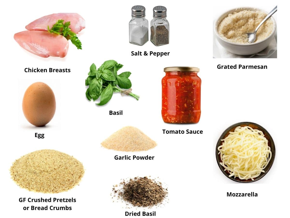 Photos of the gluten free chicken parmesan ingredients.