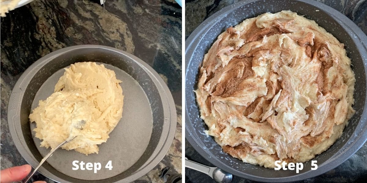 Showing making the coffee cake in steps 4 and 5.