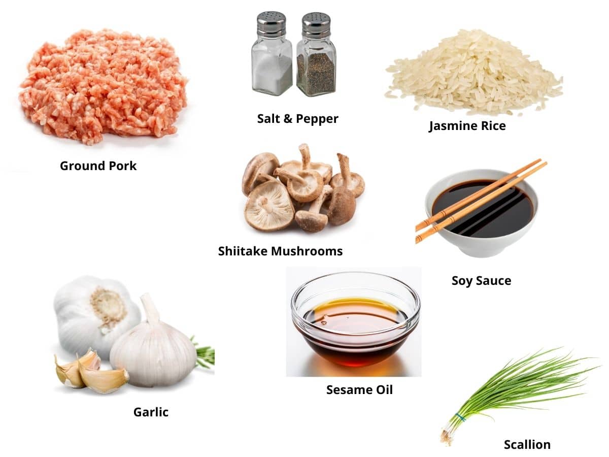 Photos of the ground pork fried rice ingredients.