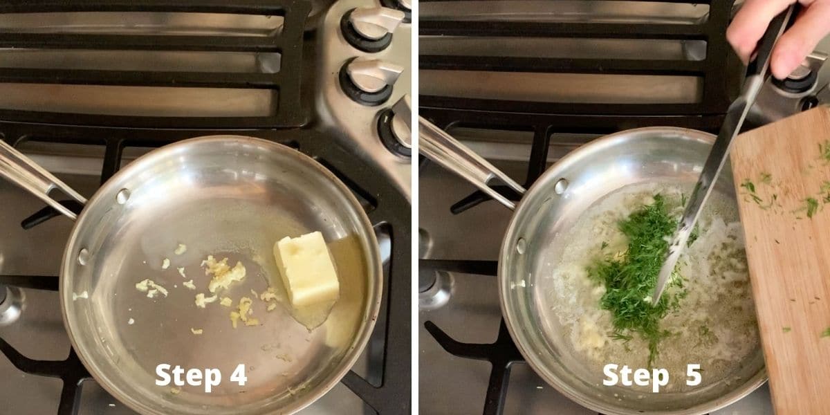 Photos of steps 4 and 5 cooking the sauce.