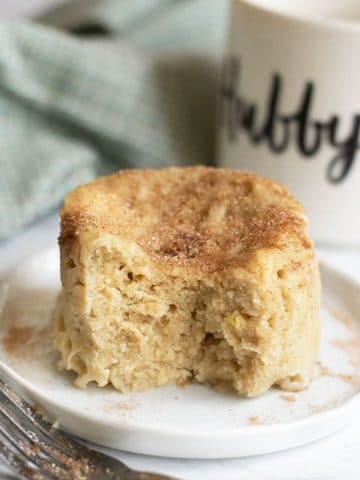 a snickerdoodle mug cake on a plate