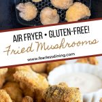 A Pinterest pin image of the fried mushrooms.