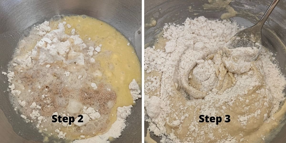 Photos of steps 2 and 3 photos of making beignets.