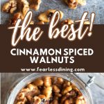 A Pinterest pin image of the candied walnuts.