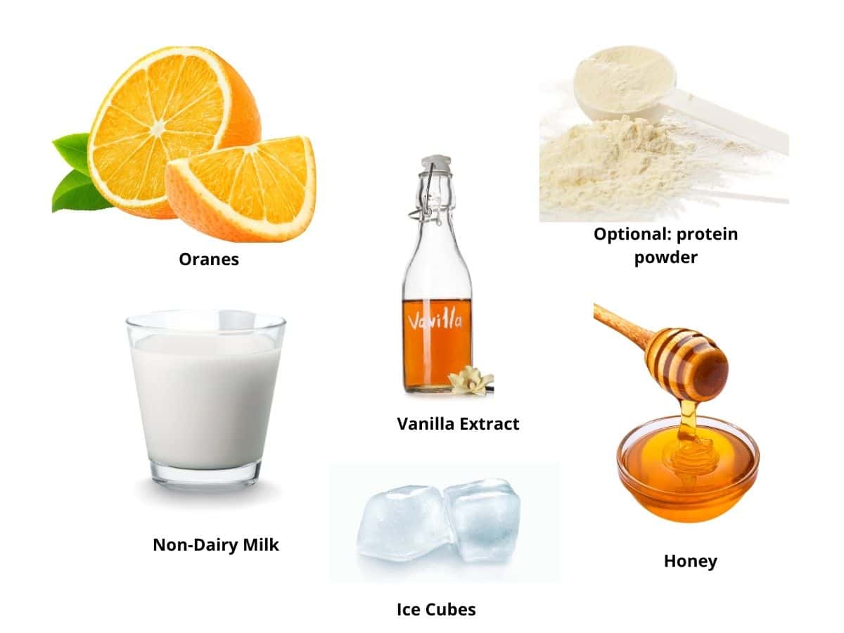 Photos of the creamsicle smoothie ingredients.