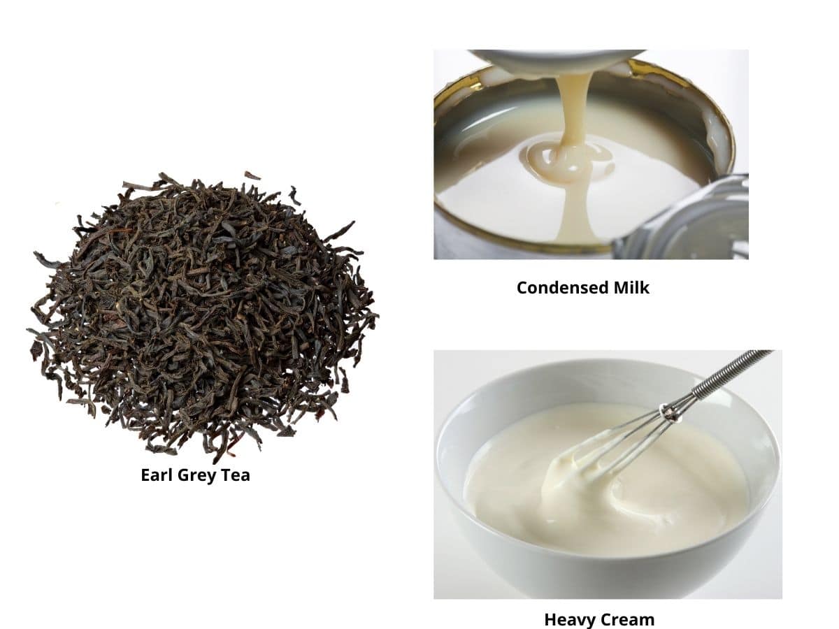 Photos of the earl grey ice cream ingredients.