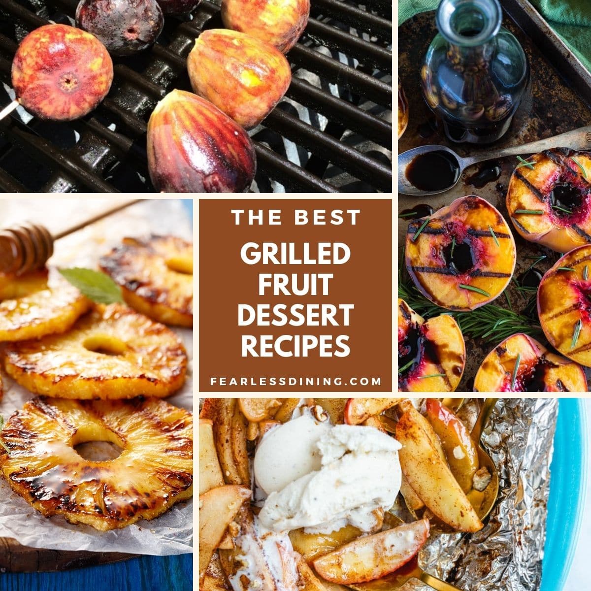 Photos of grilled fruit desserts.