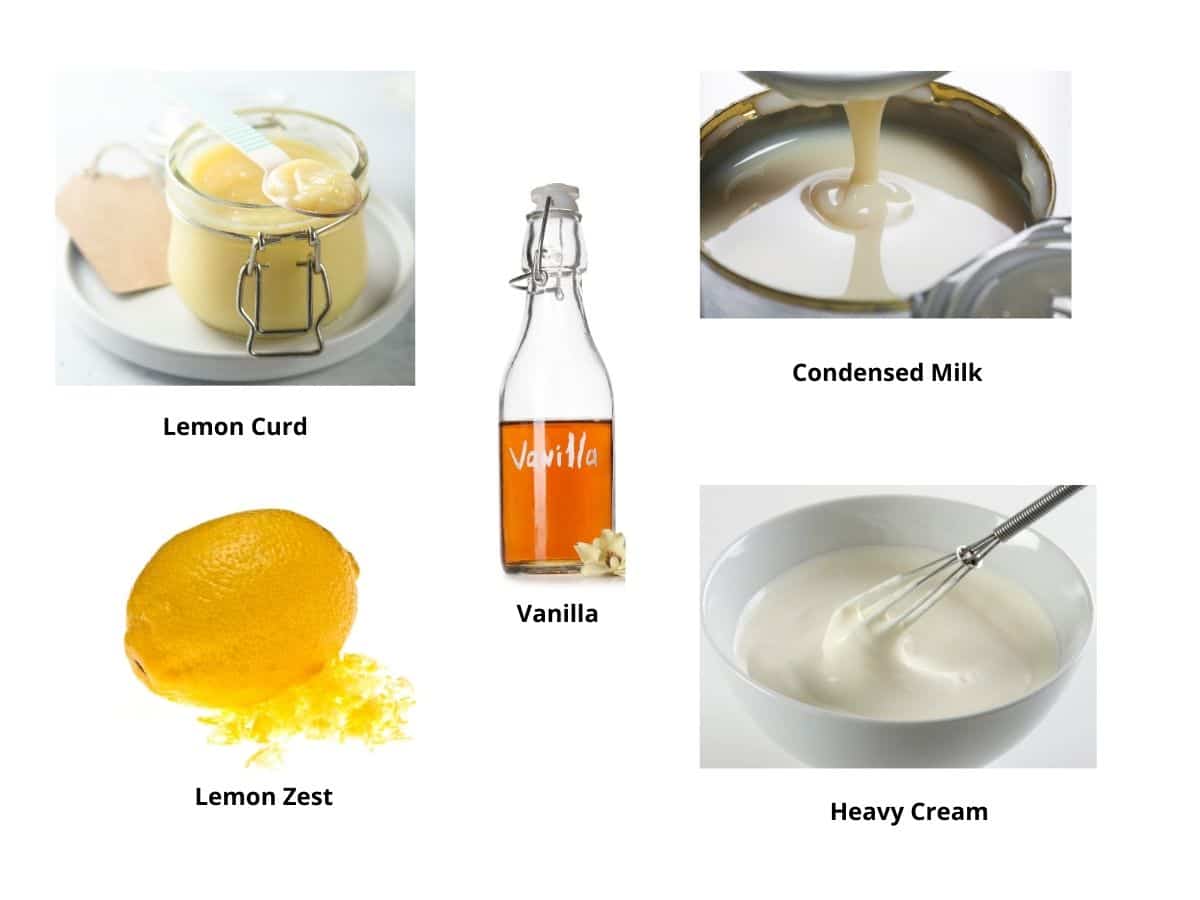 Photos of the lemon ice cream ingredients.