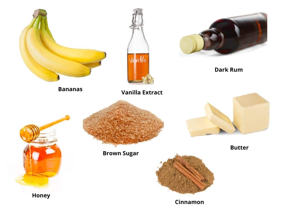 Photos of the banana flambe ingredients.