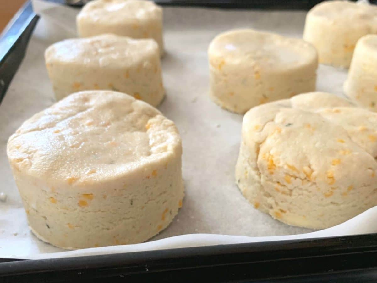 Biscuits on a tray ready to bake.