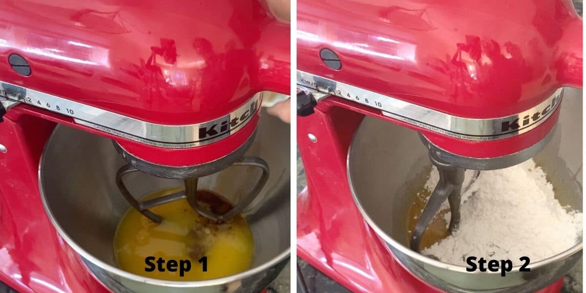 A photo of steps one and two in the stand mixer.