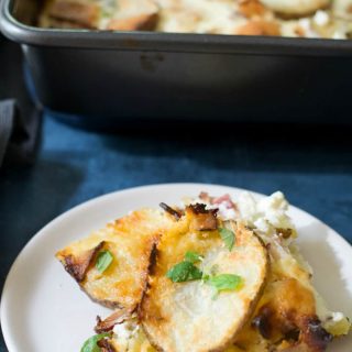 Gluten free scalloped potatoes on a plate.