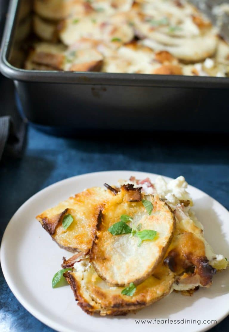 Gluten free scalloped potatoes on a plate.