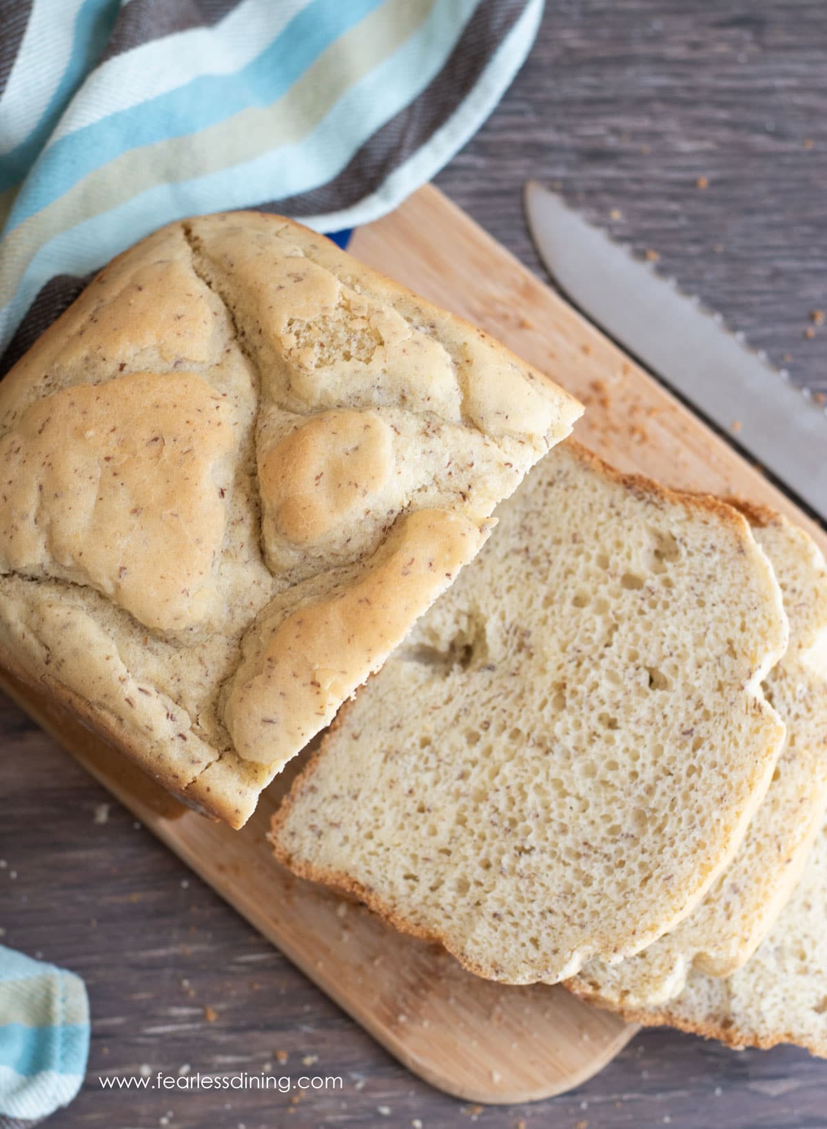 The top view of a sliced loaf of gluten free bread.