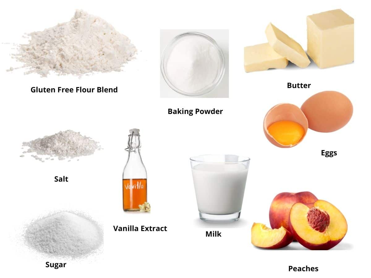 Photos of the peach cake ingredients.