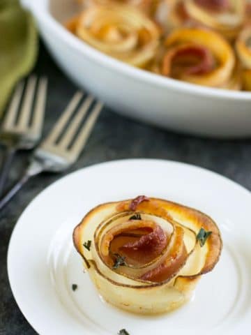 a bacon potato rose on a plate