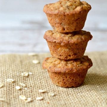 A stack of three banana oat muffins.