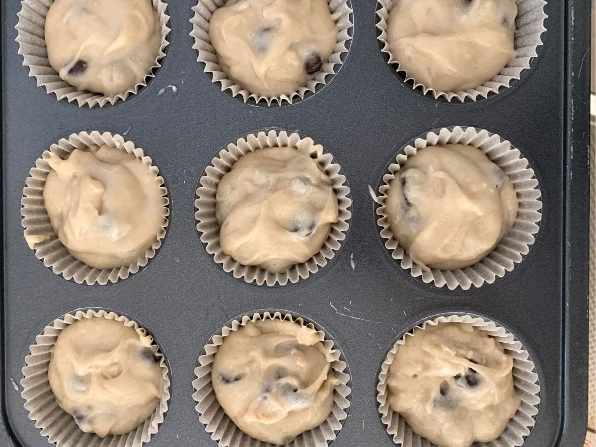 The chocolate chip muffins ready to bake.