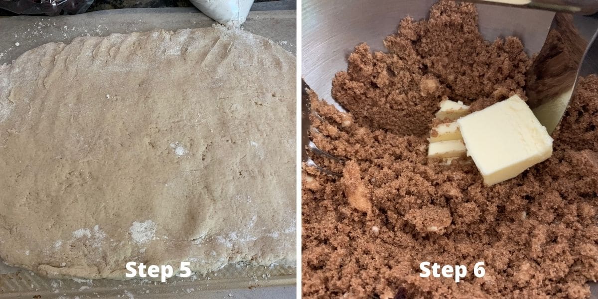 Photos of steps 5 and 6 making cinnamon rolls