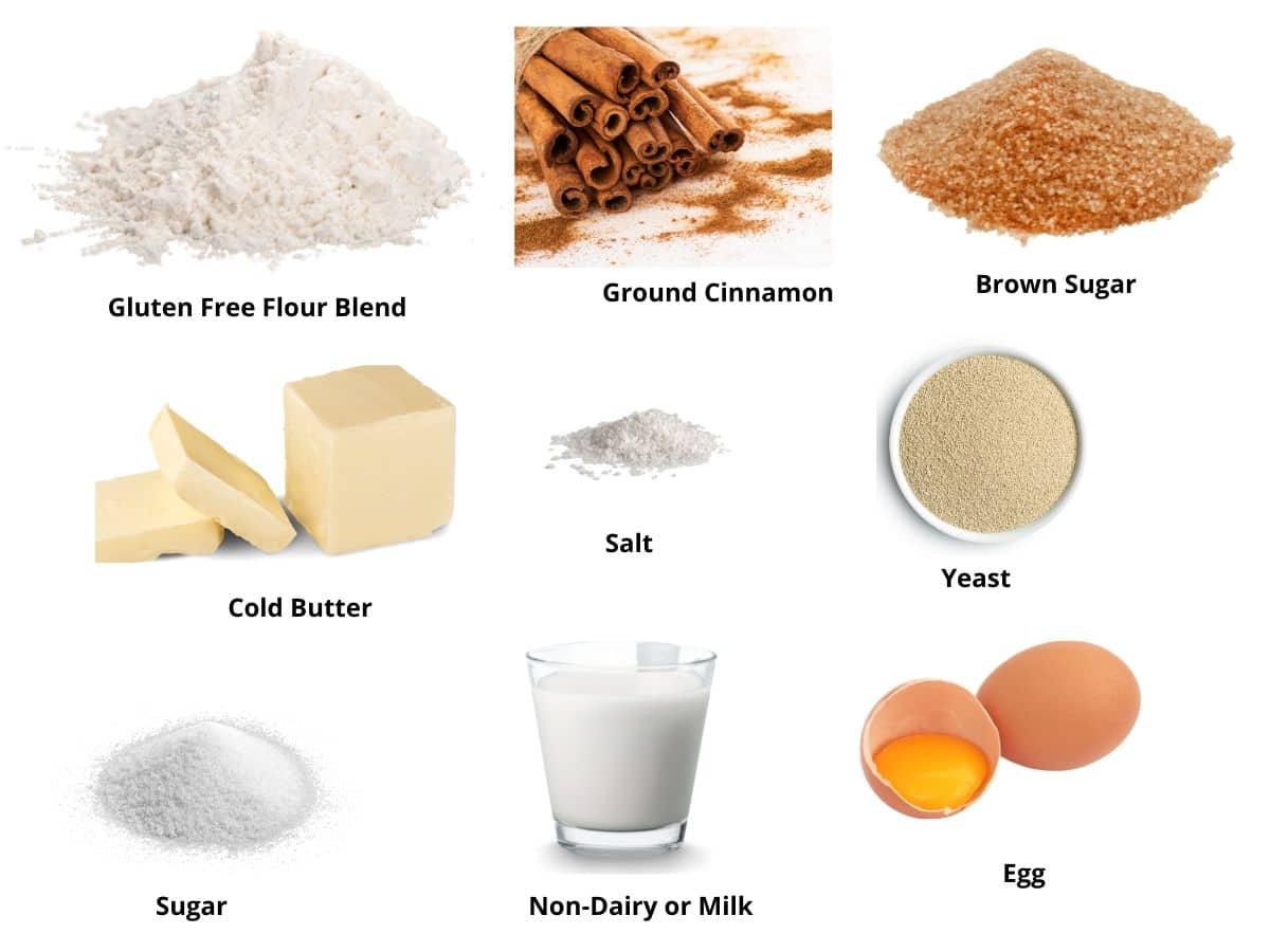 Photos of gluten free cinnamon rolls ingredients.